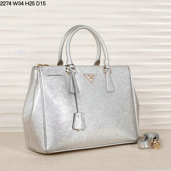 2014 Prada saffiano calfskin 33cm tote BN2274 silver